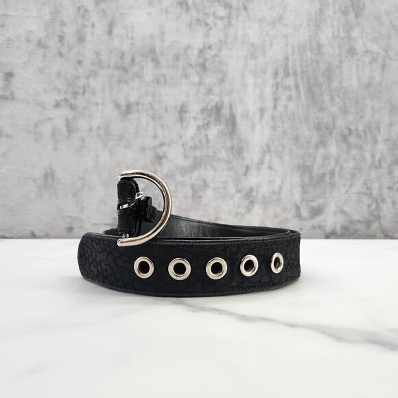 Coach black belt Medium M6 3977 Canvas Jacquard CC Logo & solid brass silver - Picture 10 of 11